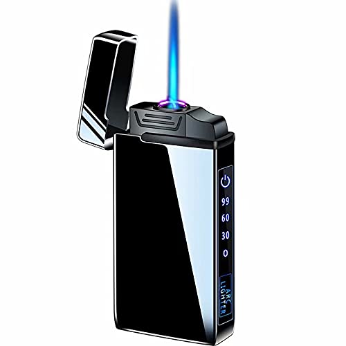 Windproof Dual Arc Electric Lighter, Jet Flame Torch Butan Feuerzeug mit LED-Taschenlampe 3 in 1 USB wiederaufladbar mit Batterieanzeige, gut für Zigarette Zigarre Kerze (Black) von Malisseladi