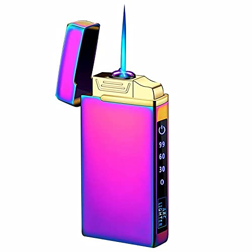 Windproof Dual Arc Electric Lighter, Jet Flame Torch Butan Feuerzeug mit LED-Taschenlampe 3 in 1 USB wiederaufladbar mit Batterieanzeige, gut für Zigarette Zigarre Kerze (Colorful) von Malisseladi