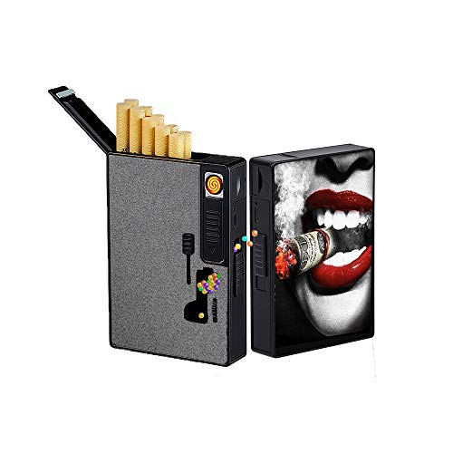 Zigarettenetui mit elektrischem Feuerzeug USB wiederaufladbar, Zigarettenetui Crushball Spender 2 in 1, Explosionsperlen Drücker, DIY Menthol Kapsel Zigarettenfilter, Flammenlos, Winddicht (Lippen) von Malisseladi