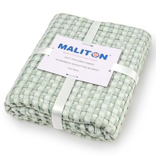 Maliton Baby Pucktuch Musselin Decke | Bambus und Baumwolle Dünne Atmungsaktive Babydecke | Baby Swaddle Decke Tücher für Junge und Mädchen 110x95cm,Hellgrün von Maliton