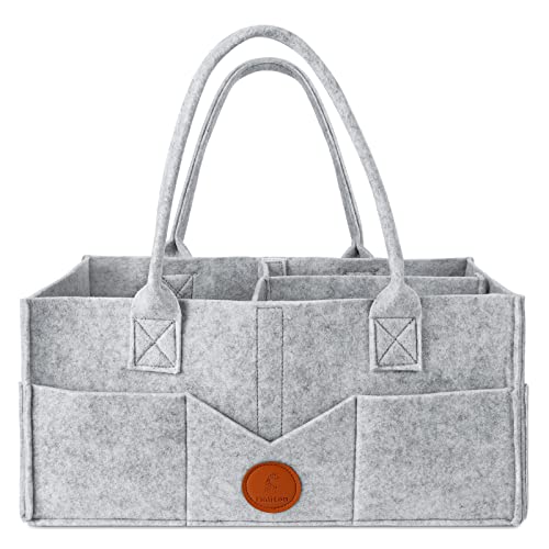 Maliton Wickeltisch Organizer, Baby Windel Caddy Newborn Essentials, Robuster Tragbarer Filztasche, Baby Aufbewahrungskorb mit Herausnehmbaren Fächern, Babyparty-Geschenk, Grau von Maliton