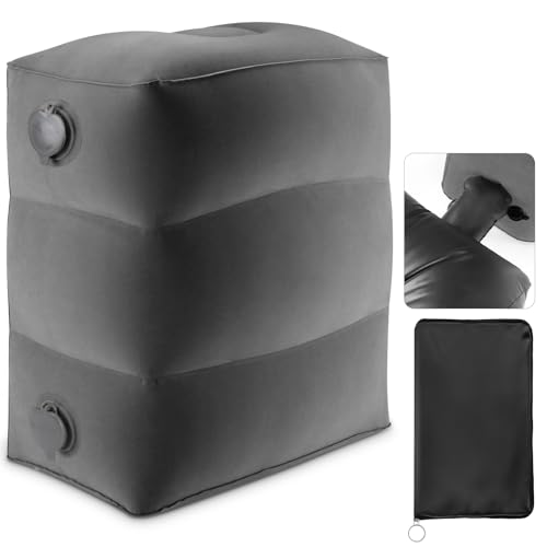 Maliton Flugzeug-Fußstütze, Aufblasbare Fußablage, Leicht Aufzublasen, mit Praktischer Tasche – Für Flugzeug, Auto, Büro, Zum Schlafen auf langen Flügen für Kinder(Dunkelgrau, 1 Stück) von Maliton