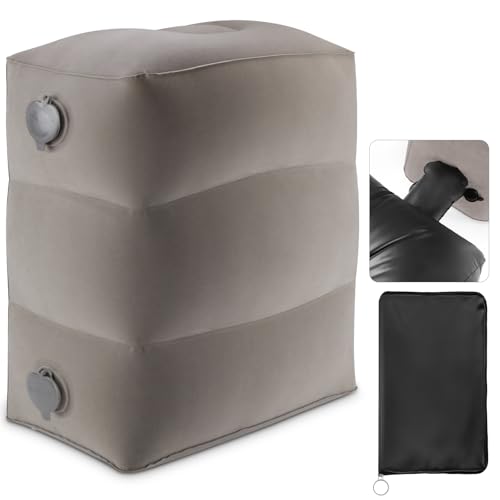 Maliton Flugzeug-Fußstütze, Aufblasbare Fußablage, Leicht Aufzublasen, mit Praktischer Tasche – Für Flugzeug, Auto, Büro, Zum Schlafen auf langen Flügen für Kinder(Grau, 1 Stück) von Maliton