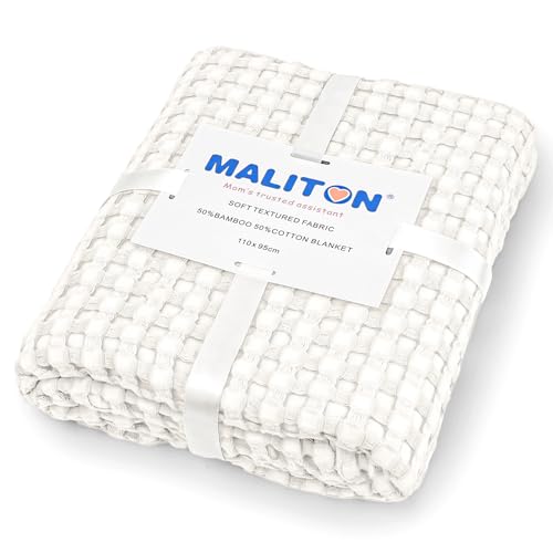 Maliton Kuscheldecke Kinderdecke Baby Pucktuch für Jungen Mädchen Neugeborene,Waffeldecke für Kinderwagen, Sofa, Bett, Weiche Wickeldecken aus Bambus & Baumwolle, Ivory, 110 x 95 cm von Maliton