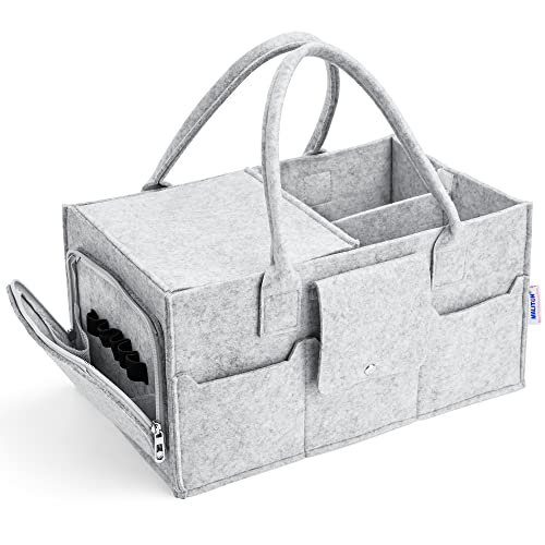 Maliton Windel-Caddy, Baby-Essentials für Neugeborene, Windeltasche mit Deckel, stabil, tragbar, waschbar, Baby-Caddy mit abnehmbaren Fächern, Babyparty-Geschenke für Mama, Windel-Organizer, Grau von Maliton