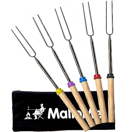 MalloMe Marshmallow Bratstäbchen – Smores Spieße für Feuerstelle Kit – Hot Dog Camping Zubehör Lagerfeuer Marshmellow 32 Zoll lange Gabel – 5 Stück von MalloMe