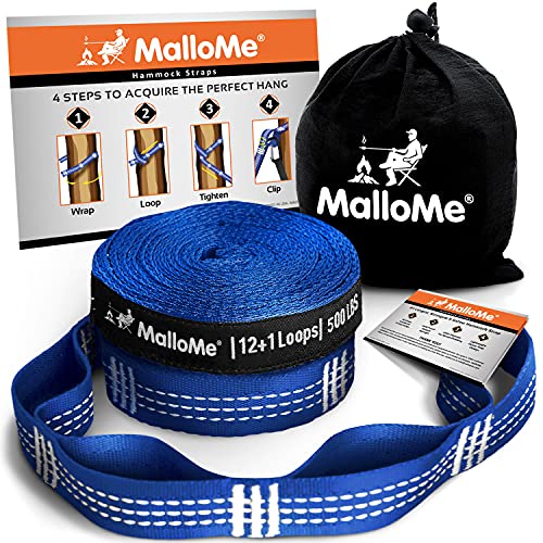 MalloMe XL-Hängemattengurte-Hängematten-Baumgurte-Set, vielseitig,strapazierfähig (2 Gurte inklusive je 500 lbs), 26 Schlaufen und 100%dehnungsfreies Aufhängungssystem-Zubehör für Camping-Hängematten von MalloMe