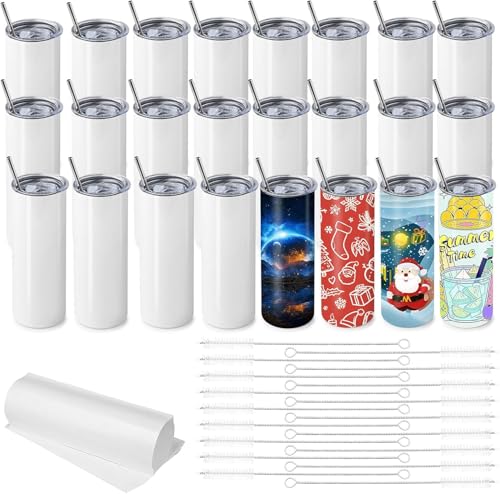 Malloom 24 Stück Sublimation Rohlinge Becher, 20 oz Sublimationsgläser Skinny Tumbler mit Deckel und Strohhalm, Weiße Doppelwandige Vakuumisolierte Becher im Großhandel für Heat Transfer DIY Basteln Malloom 24 Stück Sublimation Rohlinge Becher, 20 oz Sublimationsgläser Skinny Tumbler mit Deckel und Strohhalm, Weiße Doppelwandige Vakuumisolierte Becher im Großhandel für Heat Transfer DIY Basteln von Malloom