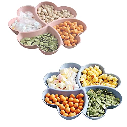 Maloftars Snackteller mit Fächern Obstplatte 2er Set Kreative Teller Obstteller Snackteller für Snacks Nüsse Desserts Snackschale leicht zu reinigen wiederverwendbar Blau und Rosa von Maloftars