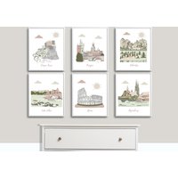 Reise Thema Kinderzimmer Kunst Salbei Grün Stadt Drucke Set von Malowanka