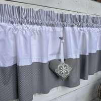 Landhausgardine Grau Weiß Gepunktet Gestreift Inkl.deko Herz in Shabby von MalwineDesign