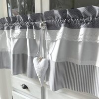 Schreibengardine 2Tlg. Weissgraue Streifen, Dots, Spitze Mit Dekostoffherz Moderne Landhaus Schreibengardine 2Tlg. Weissgraue Streifen, Dots, Spitze Mit Dekostoffherz Moderne Landhaus von MalwineDesign