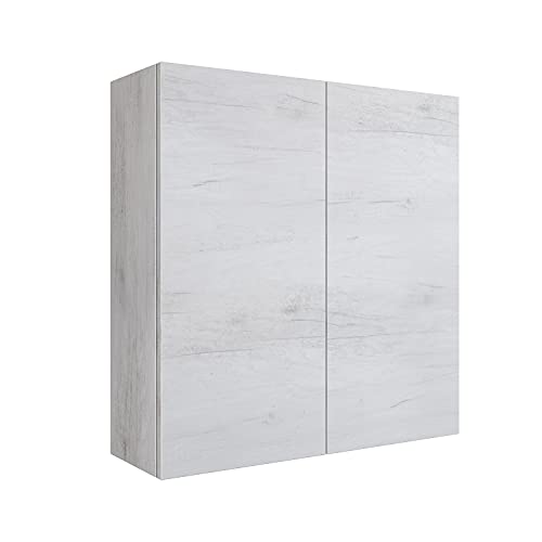 MaMa Store Hängeschrank mit 2 Türen und Öffnungssystem zum Öffnen, laminiert, Eiche Weiß L. 68 x T. 22 x H. 71 cm von Mama Store