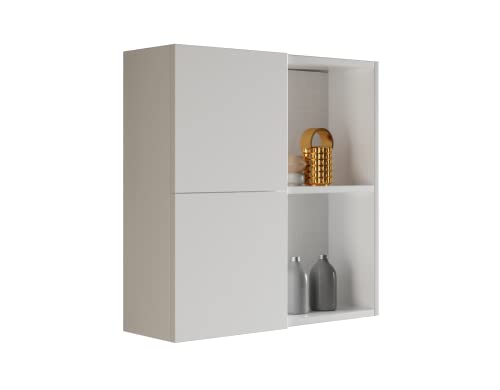 Mama Store Athena Hängeschrank mit 2 Türen mit Fächern, weiß glänzend lackiert, Holz, L.71 x P.22 x H71 cm von Mama Store