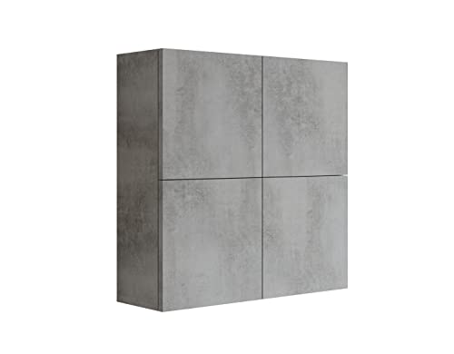 Mama Store Doppelter Hängeschrank mit 4 Türen und Öffnungssystem für Push adn Pull, Holz, Beton Grau, cm von Mama Store