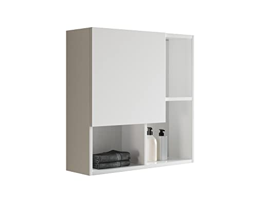 Mama Store Hängeschrank mit asymmetrischer Tür weiß glänzend lackiert, Holz, L.71 x P.22 x H71 cm von Mama Store