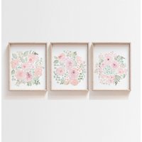 Gerahmtes Baby-Mädchen-Kinderzimmer-Dekor, Blumen-Kinderzimmer-Wand-Dekor, Blumenwandkunst, Kinderzimmer-Druck, Mädchen, Blumen-Aquarell-Druck von MamabirdPrints