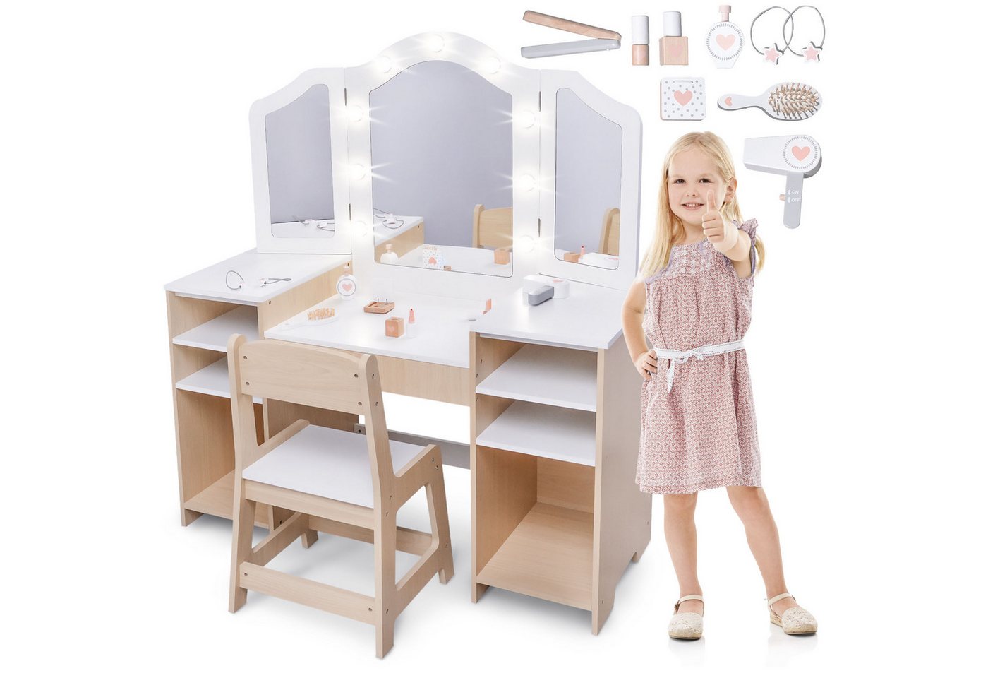 Mamabrum Schminktisch Kinderschminktisch mit LED, Zubehör und Stuhl Mamabrum Schminktisch Kinderschminktisch mit LED, Zubehör und Stuhl von Mamabrum