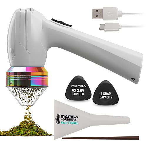 Mamba Grinder Perlmutweiß –Elektrischer Grinder, Kräutermühle mit USB, Dosierhilfe und Trichterkopf zum Befüllen, für Crushed Kräuter und Gewürze bis zu 1g – Vor der Verwendung vollständig aufladen von Mamba Grinders