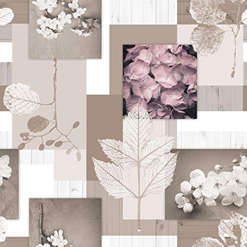 Mambo-Design PVC Tischdecke Blossom Taupe Wachstuch · Breite & Länge wählbar · abwaschbare Tischdecke · Weiss Blätter Blüten, Größe:140 x 100 cm von Mambo-Design