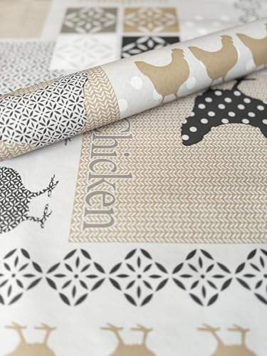Mambo Design PVC Tischdecke Chicken Huhn Wachstuch Eckig Breite & Länge wählbar abwaschbare Tischdecke grau beige Taupe weiß, Größe:130 x 200 cm von Mambo Design