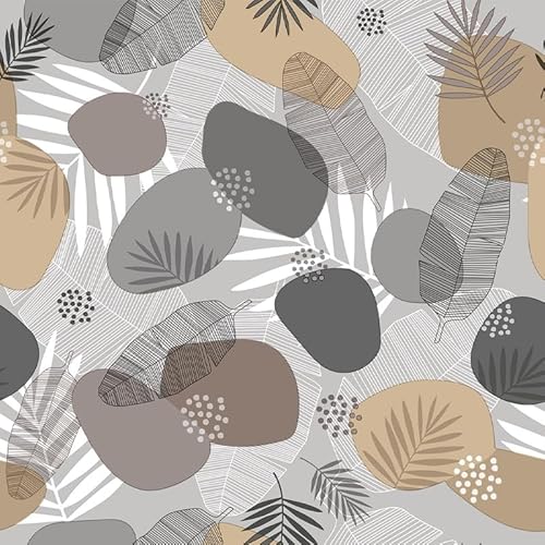 Mambo-Design PVC Tischdecke Eden grau weiß Taupe beige Wachstuch Amazon Eckig Breite & Länge wählbar abwaschbare Tischdecke Stein Blätter, Größe:140 x 240 cm von Mambo-Design