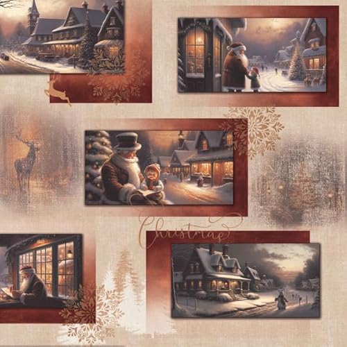 Mambo Design PVC Tischdecke Frosty Weihnachten Christmas Wachstuch • Eckig • Länge & Breite wählbar • abwaschbare Tischdecke glatt glänzend beige braun, Größe:140 x 140 cm von Mambo Design