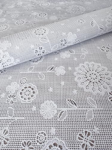 Mambo Design PVC Tischdecke Vinyl Sonnenblume weiß • Breite & Länge wählbar • abwaschbar • Spitzeneffekt Spitzendecke Blumen Wachstuch, Größe:140 x 160 cm von Mambo Design