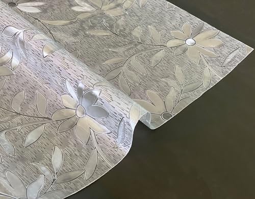 PVC Klarsichtfolie geprägt Blumen 0,50mm Tischsdecke Tischfolie transparent · Eckig · Breitel & Länge wählbar· abwaschbare Tischdecke, Größe:110 x 200 cm von Mambo-Design