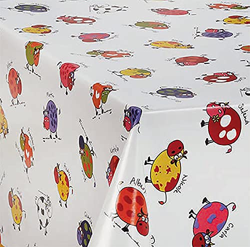PVC Tischdecke Alma Bunte Kühe Wachstuch · Eckig · Länge & Breite wählbar· abwaschbare Tischdecke · Kindermotiv bunt schwarz Weiss, Größe:80 x 160 cm von Mambo-Design