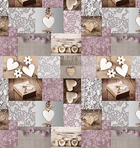 PVC Tischdecke Amore Wachstuch · Eckig · Länge & Breite wählbar · abwaschbare Tischdecke · Herz Hochzeit Liebe Rosa Grau, Größe:110 x 200 cm von Mambo-Design