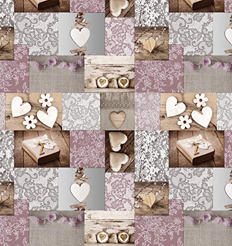 PVC Tischdecke Amore Wachstuch · Eckig · Länge & Breite wählbar · abwaschbare Tischdecke · Herz Hochzeit Liebe Rosa Grau, Größe:120 x 180 cm von Mambo-Design