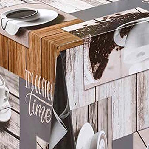 PVC Tischdecke Coffee Wachstuch · Breite & Länge wählbar · abwaschbare Tischdecke · Kaffee Holztisch schwarz Weiss grau Tasse, Größe:100 x 160 cm von Mambo-Design