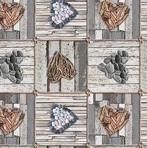 PVC Tischdecke Cuore Wachstuch • Breite & Länge wählbar • abwaschbare Tischdecke • Herz Vintage grau Steine Deko Holz, Größe:100 x 160 cm von Mambo-Design