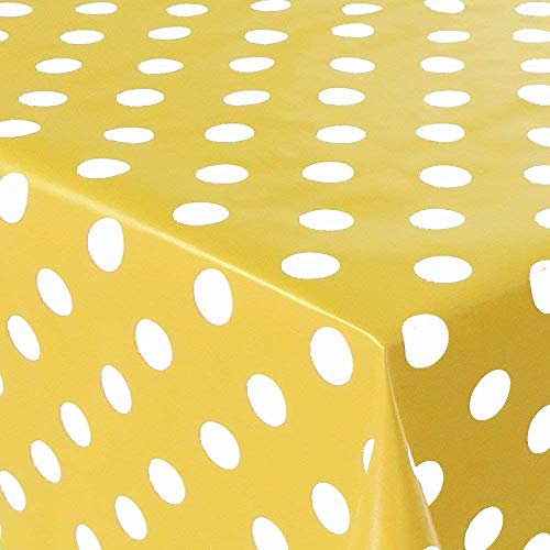 PVC Tischdecke Dottie gelb Punkte Weiss Wachstuch • Eckig • Länge & Breite wählbar • abwaschbar, Größe:120 x 240 cm von Mambo-Design