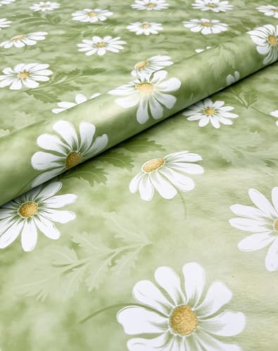 PVC Tischdecke Gänseblümchen grün weiß Wachstuch • Breite & Länge wählbar • abwaschbar • Kamille, Größe:140 x 140 cm von Mambo-Design