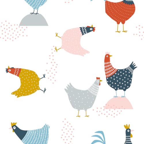 PVC Tischdecke Henne weiß bunt Amazon Wachstuch • Eckig • Länge & Breite wählbar • abwaschbare Tischdecke • Hahn Huhn Gockel Cocotte, Größe:120 x 100 cm von Mambo-Design