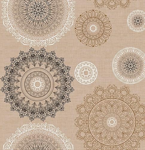 PVC Tischdecke Mandala beige Wachstuch • Breite & Länge wählbar • abwaschbare Tischdecke • Leinenoptik Kreise beige braun, Größe:140 x 220 cm von Mambo Design