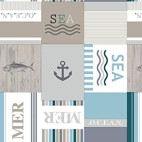 PVC Tischdecke Maritimo blau weiß Taupe Wachstuch • Breite & Länge wählbar • Fisch Sea Mer Maritim, Größe:110 x 180 cm von Mambo-Design