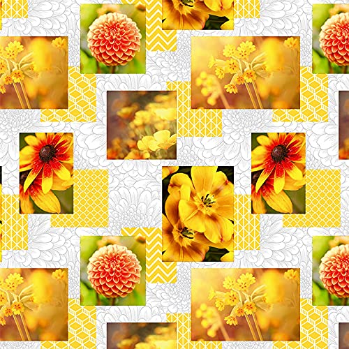 PVC Tischdecke Maya Wachstuch • Breite & Länge wählbar • abwaschbare Tischdecke • Blumen Karos gelb, Größe:140 x 100 cm von Mambo-Design