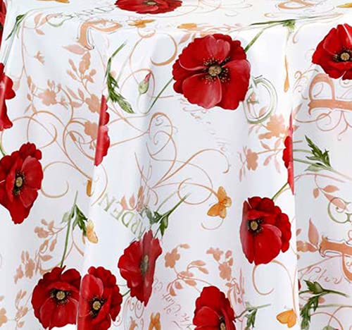 PVC Tischdecke Mohn Wachstuch • Breite & Länge wählbar • abwaschbare Tischdecke • Mohnblume Ranke rot Weiss, Größe:140 x 380 cm von Mambo-Design