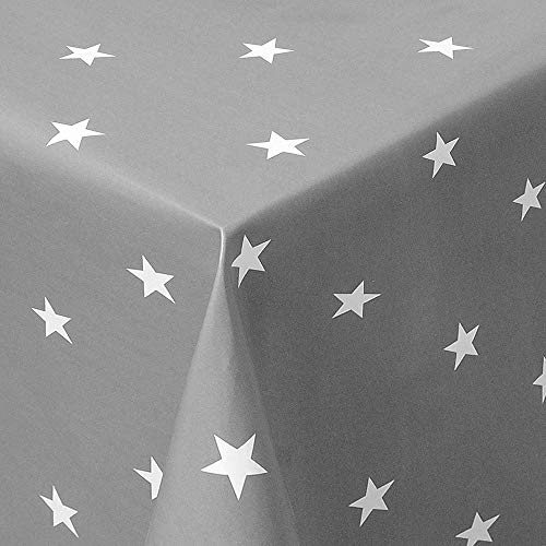 PVC Tischdecke Star grau Sterne Weiss Wachstuch · Breite & Länge wählbar · abwaschbare Tischdecke Weihnachten, Größe:120 x 160 cm von Mambo-Design