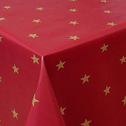 PVC Tischdecke Star rot Sterne Gold Wachstuch Weihnachten· Eckig · Länge & Breite wählbar · abwaschbare Tischdecke Weihnachten, Größe:100 x 180 cm von Mambo-Design