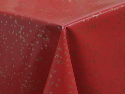 PVC Tischdecke Stelline rot Wachstuch Weihnachten • Eckig • Länge & Breite wählbar • abwaschbare Tischdecke, Größe:120 x 300 cm von Mambo-Design