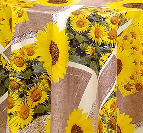 PVC Tischdecke Sunny 2 Wachstuch • Breite & Länge wählbar • abwaschbare Tischdecke • Sonnenblume gelb braun, Größe:130 x 300 cm von Mambo-Design