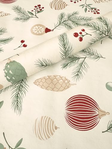 PVC Tischdecke TANNENZWEIGE Creme rot grün Wachstuch Weihnachten Eckig Länge & Breite wählbar abwaschbar Versand GEROLLT!, Größe:130 x 160 cm von Mambo Design