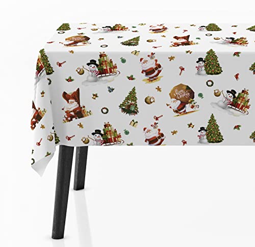 Wachstuch Tischdecke PVC Schneemann weiß Weihnachten · Länge & Breite wählbar · abwaschbar · Xmas Weihnachtsbaum, Größe:120 x 350 cm von Mambo-Design