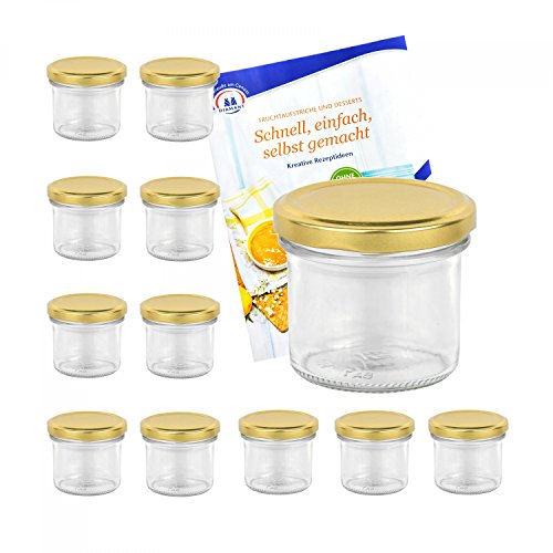 MamboCat 12er Set Sturzgläser 125 ml mit goldenem Deckel To 66 inkl. Diamant Gelierzauber Rezeptheft Marmeladengläser Einmachgläser Einweckgläser von MamboCat