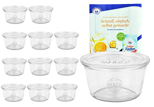 12er Set Weck Sturzgläser 290ml, 1/5L Gläser mit 12 Glasdeckeln inkl. Gelierzauber Rezeptheft von Diamantzucker von MamboCat