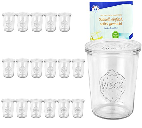 18er Set Original WECK 3/4-Liter Sturzglas, 850 ml, Rundrandglas RR100 + Glasdeckel + GRATIS Rezeptheft, Einmachglas, Einweckglas, Einlegen + Einkochen + Konservieren in glasklaren Weckgläsern von MamboCat